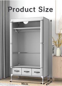 LEOKOR Wardrobe Closet, Portable Wardrobe with Hanging Rack, Fabric Storage Organizer, Non-Woven Fabric Wardrobe with Three Drawer Boxes, Durable and Easy to Assemble, 90 x 45 x 172CM  - Image 4