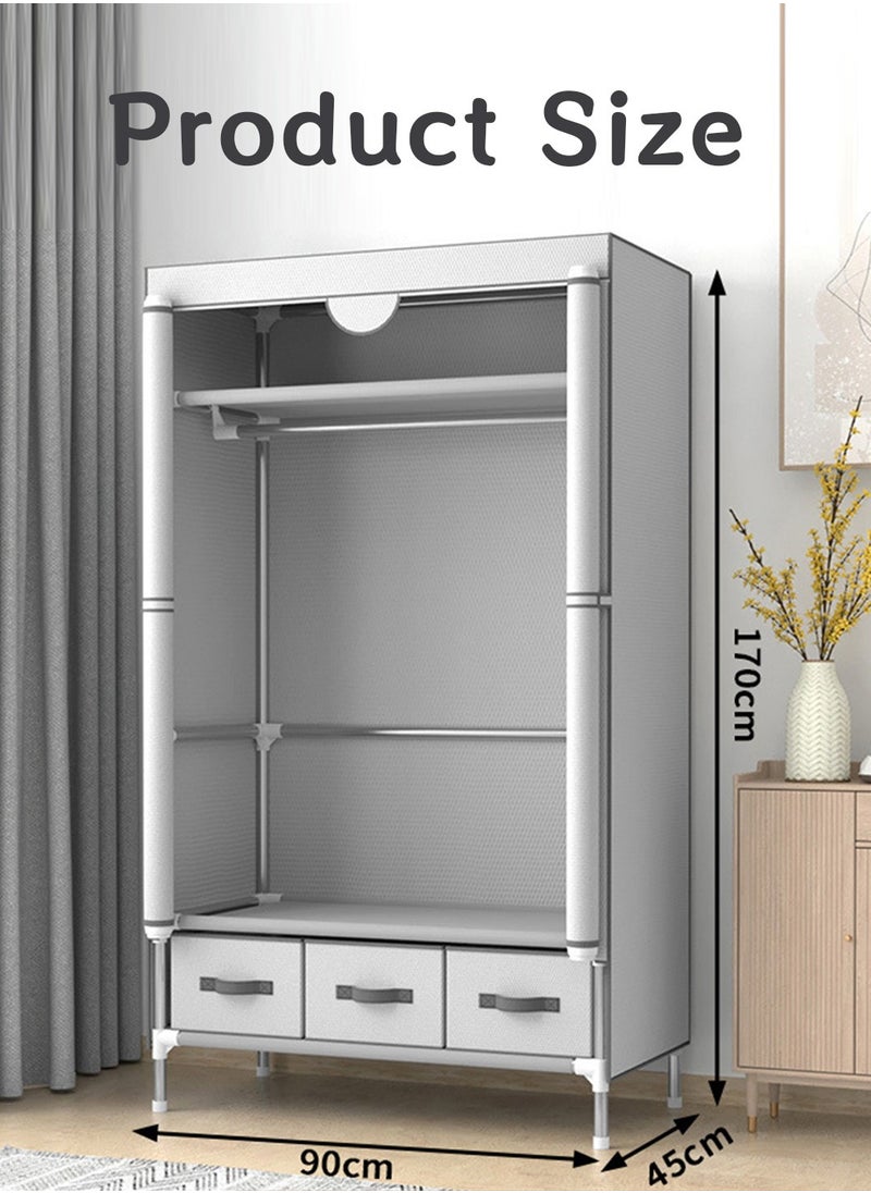 LEOKOR - Wardrobe Closet, Portable Wardrobe with Hanging Rack, Fabric Storage Organizer, Non-Woven Fabric Wardrobe with Three Drawer Boxes, Durable and Easy to Assemble, 90 x 45 x 172CM - Image 1