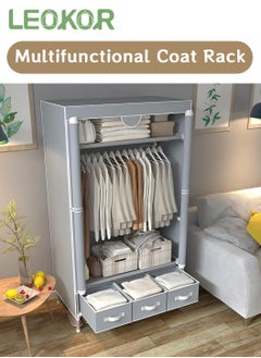 LEOKOR Wardrobe Closet, Portable Wardrobe with Hanging Rack, Fabric Storage Organizer, Non-Woven Fabric Wardrobe with Three Drawer Boxes, Durable and Easy to Assemble, 90 x 45 x 172CM  - Image 5