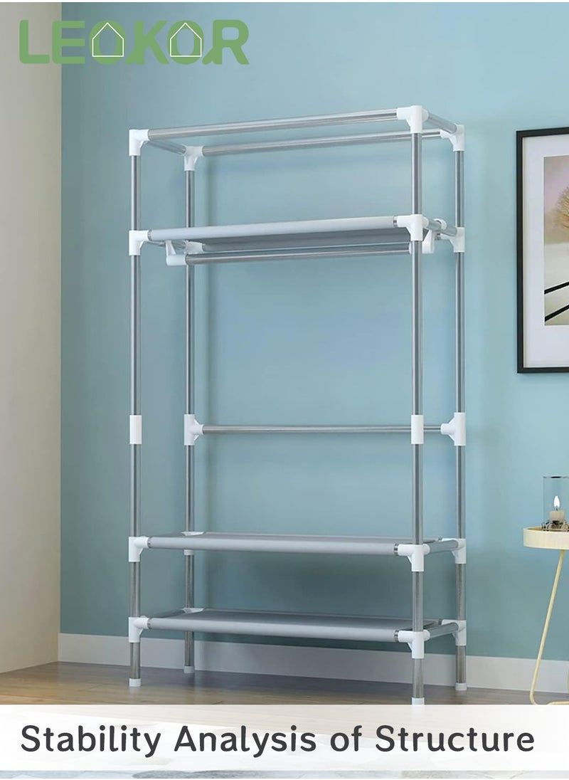 LEOKOR - Wardrobe Closet, Portable Wardrobe with Hanging Rack, Fabric Storage Organizer, Non-Woven Fabric Wardrobe with Three Drawer Boxes, Durable and Easy to Assemble, 90 x 45 x 172CM - Image 1