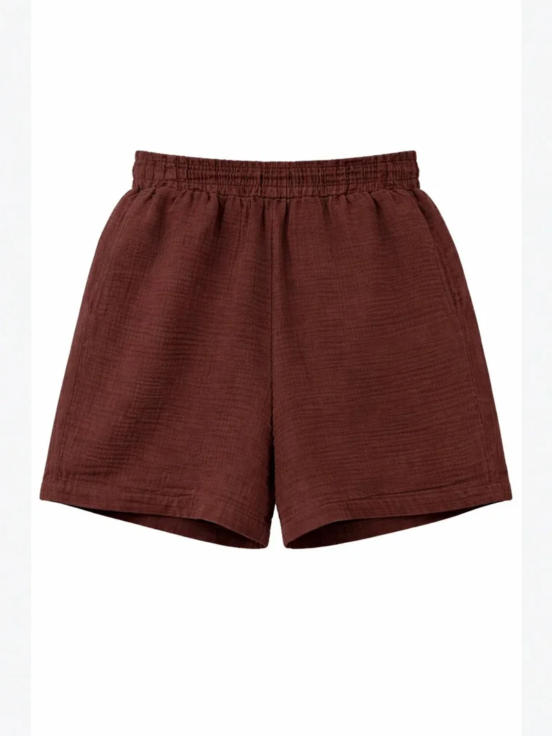 Mixray Coffee Brown Mixray High-Waist Textured Wide-Leg Shorts for Women | Best Price UAE
