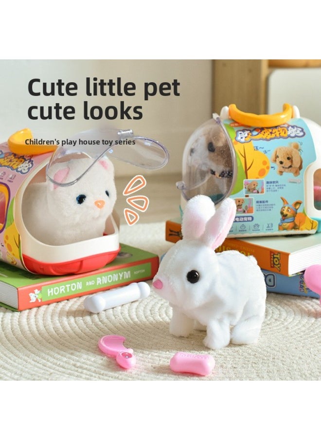 Children's Plush Rabbit Simulation Electric Pet Dog Will Walk Will Call Pet Cat Boys And Girls Gift Toys Wholesale-Color:Electric Rabbit Opp Bag  - Image 1