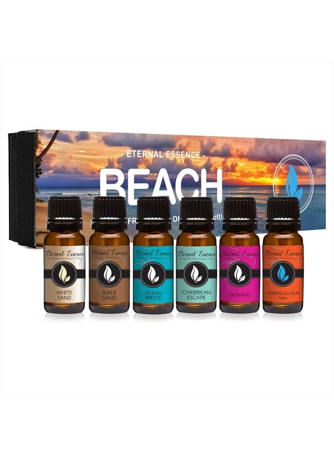 Eternal Essence Oils - Beach - Gift Set of 6 Premium Fragrance Oils - White Sand, Ocean Breeze, Honolulu Sun, Mermaid, Caribbean Escape and Sun & Sand - 10ML - Image 1