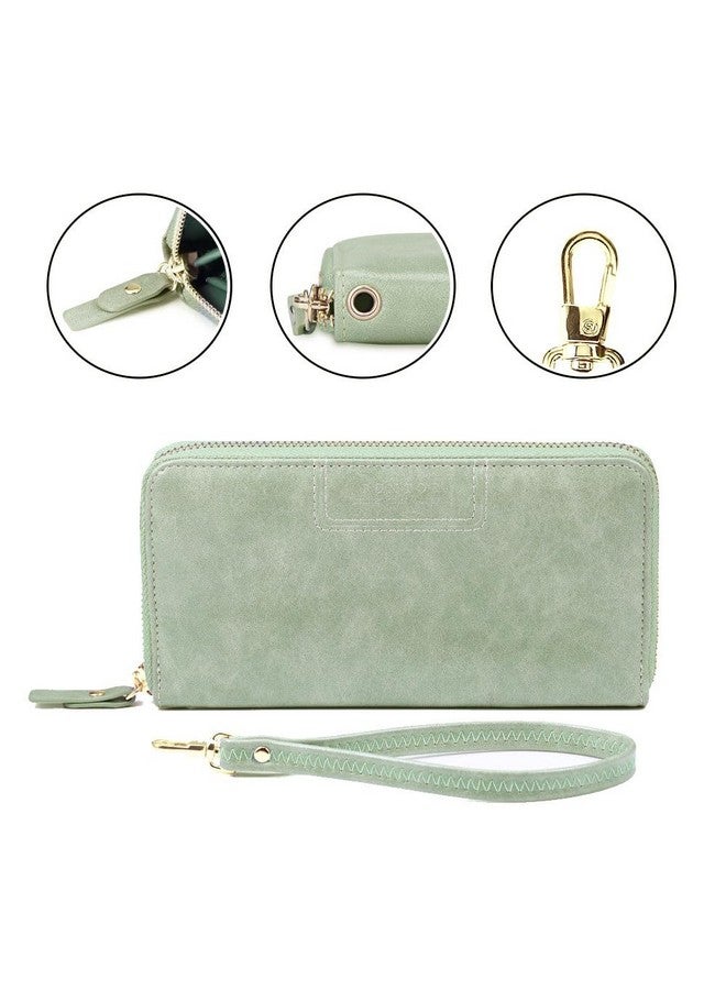 FT FUNTOR Wristlet Wallet For Women Ladies Zip Around Wallet Pu Vegan Leather Clutch Bifold Long Purse Phone Card Holder Organizer Green - Image 5