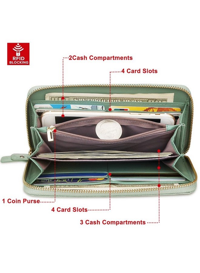 FT FUNTOR Wristlet Wallet For Women Ladies Zip Around Wallet Pu Vegan Leather Clutch Bifold Long Purse Phone Card Holder Organizer Green - Image 2