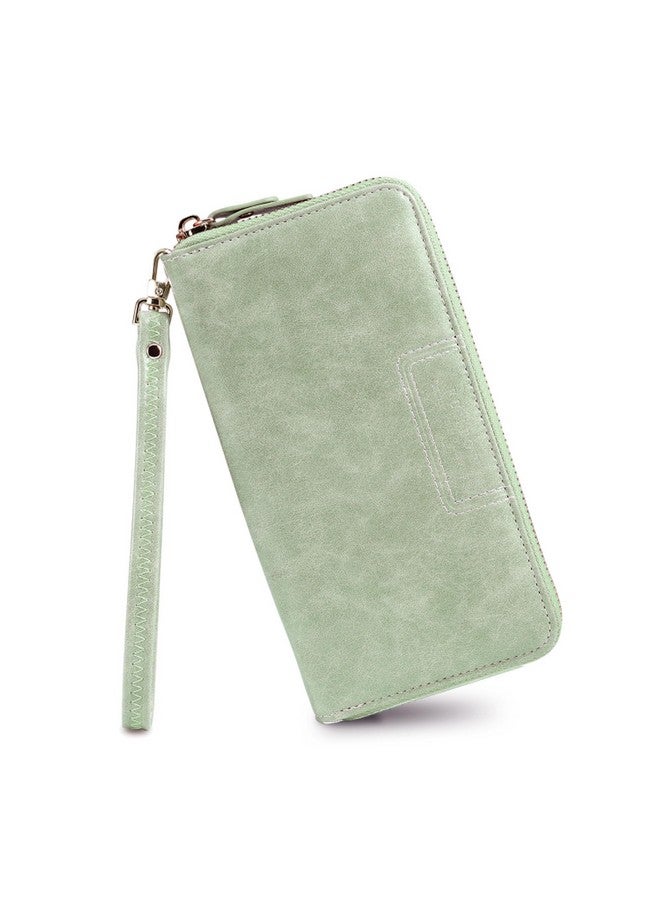 FT FUNTOR Wristlet Wallet For Women Ladies Zip Around Wallet Pu Vegan Leather Clutch Bifold Long Purse Phone Card Holder Organizer Green - Image 1