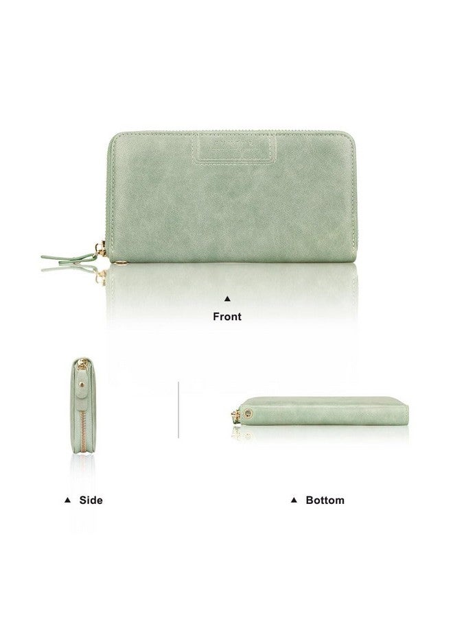 FT FUNTOR Wristlet Wallet For Women Ladies Zip Around Wallet Pu Vegan Leather Clutch Bifold Long Purse Phone Card Holder Organizer Green - Image 4