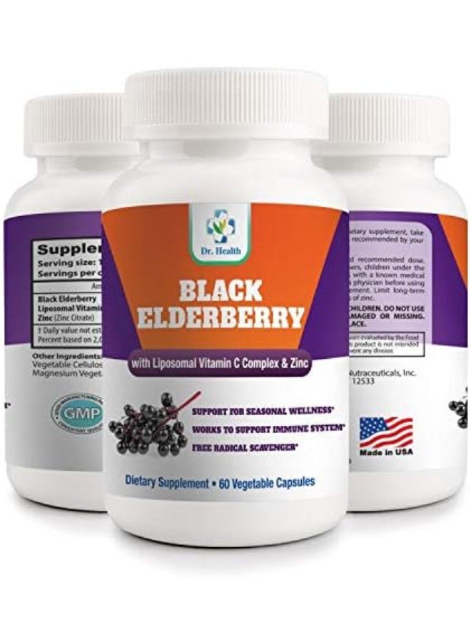 DR. Health Black Elderberry Advanced Formula + Liposomal Vitamin C & Zinc Men Women Adult Daily Sambucus Supplement for Immune Support with Powerful Antioxidants Immunity Booster 60 Days Supply Vegan - Image 2