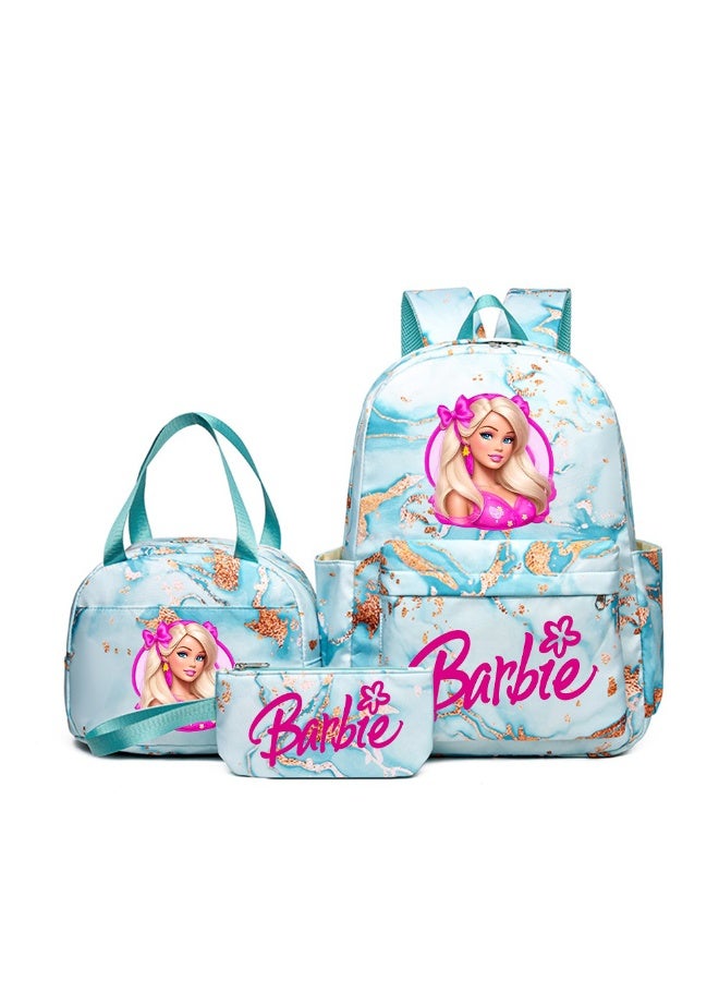 باربي حقيبة ظهر ، حقيبة غداء، مقلمة ، مجموعة من ثلاث قطع ، حقيبة مدرسية مطبوعة للطلاب ، حقيبة ظهر ، حقيبة نسائية عصرية - Image 1