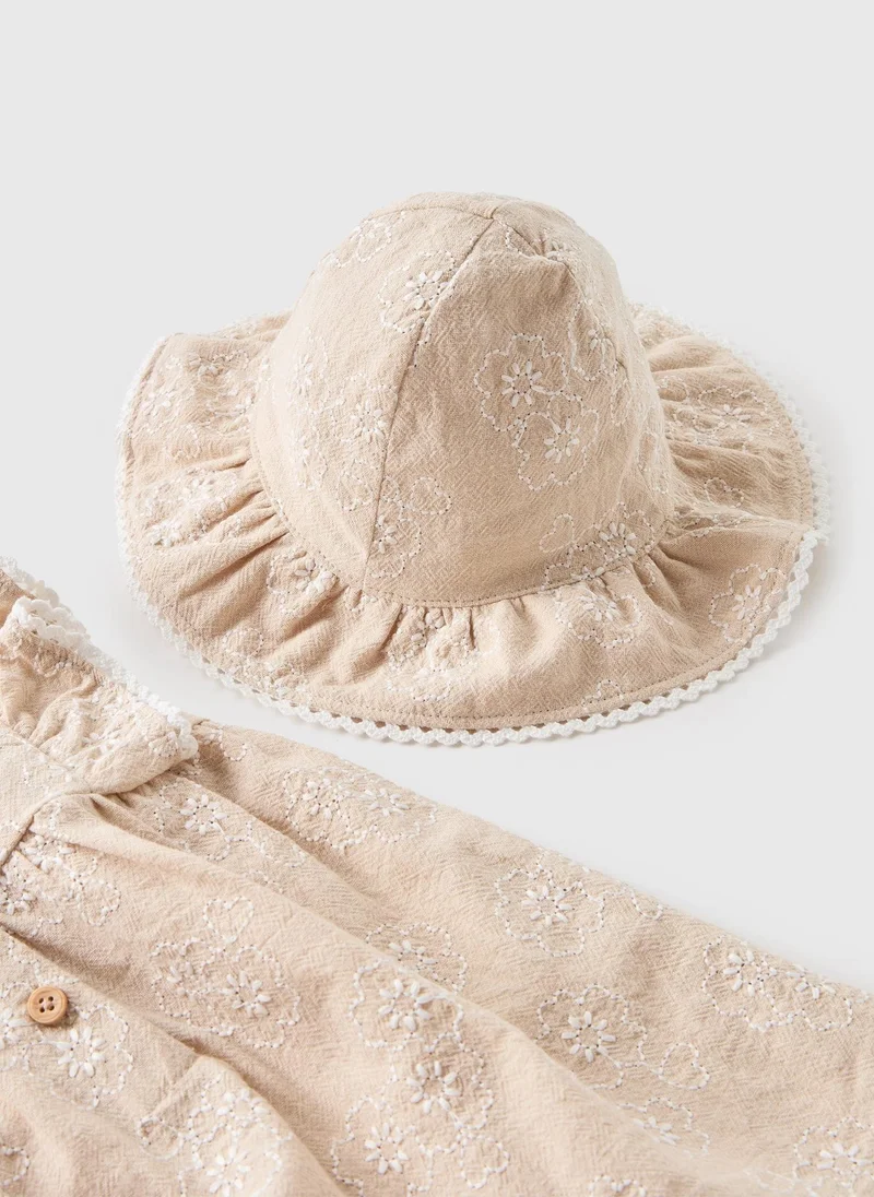 Matalan Baby Beige Embroidered Romper & Hat Set