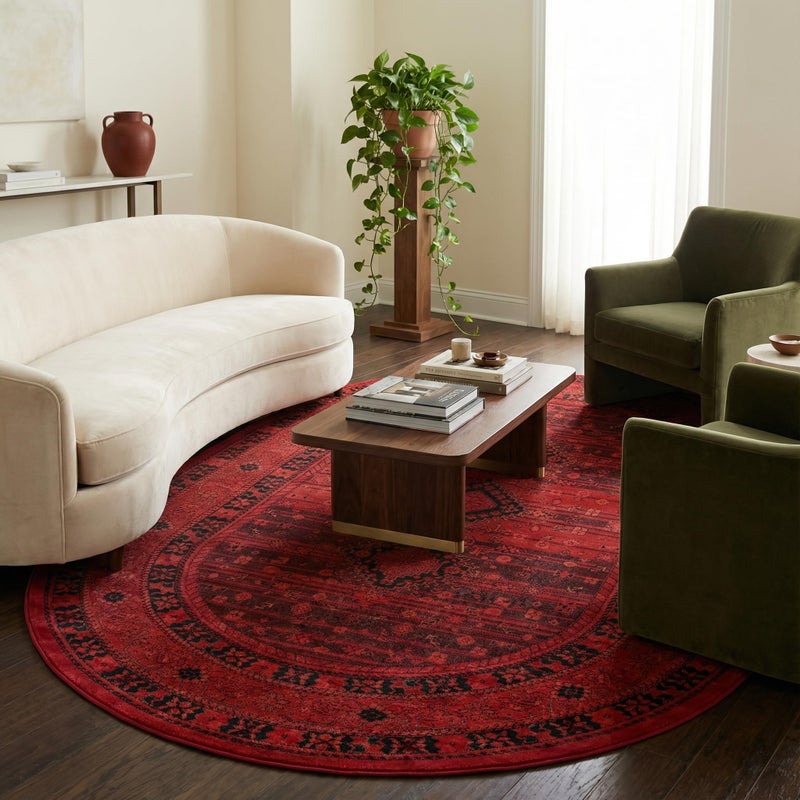 Unique Loom Tekke Collection Area Rug - Sheibani (5' 3" x 8' Oval, Red/ Black) - Image 1