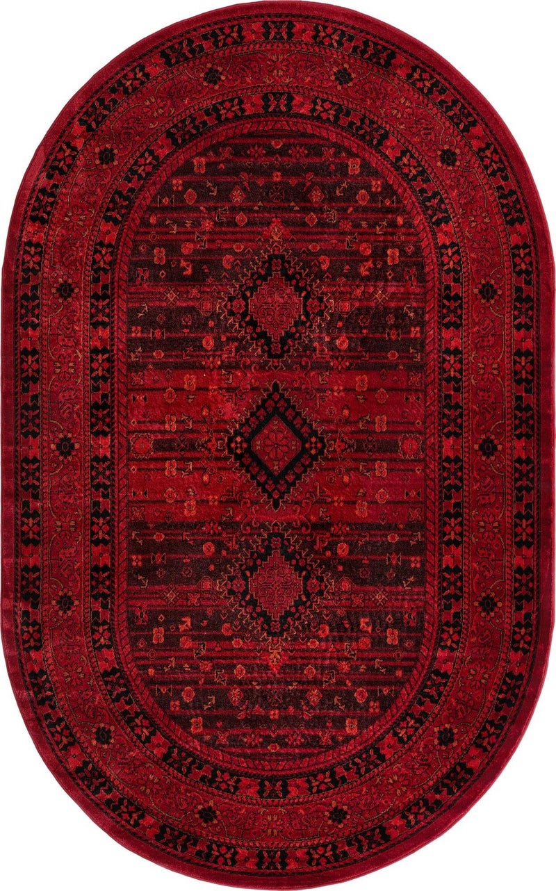 Unique Loom Tekke Collection Area Rug - Sheibani (5' 3" x 8' Oval, Red/ Black) - Image 2