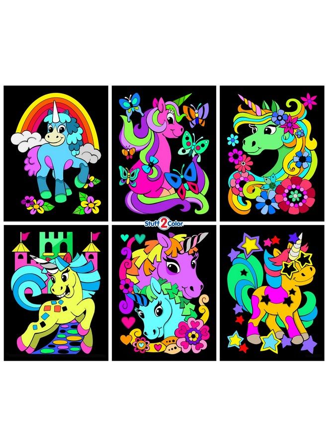 Stuff2Color Unicorn Power 6 Pack Of Fuzzy Velvet Coloring Posters For Kids Toddlers Girls And Boys (All Ages Coloring Activity) Best Arts And Crafts Project For Sleepovers Kids Decor Sharing And More - Image 1