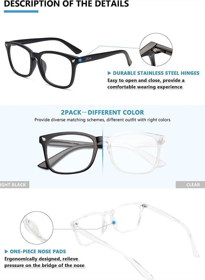 livho 2 Pack Blue Light Blocking Glasses, Computer Reading/Gaming/TV/Phones Glasses for Women Men,Anti Eyestrain & UV Glare (Light Black+Clear)  - Image 3