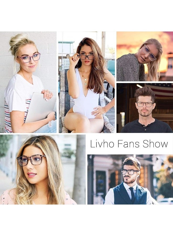 livho 2 Pack Blue Light Blocking Glasses, Computer Reading/Gaming/TV/Phones Glasses for Women Men,Anti Eyestrain & UV Glare (Light Black+Clear)  - Image 5