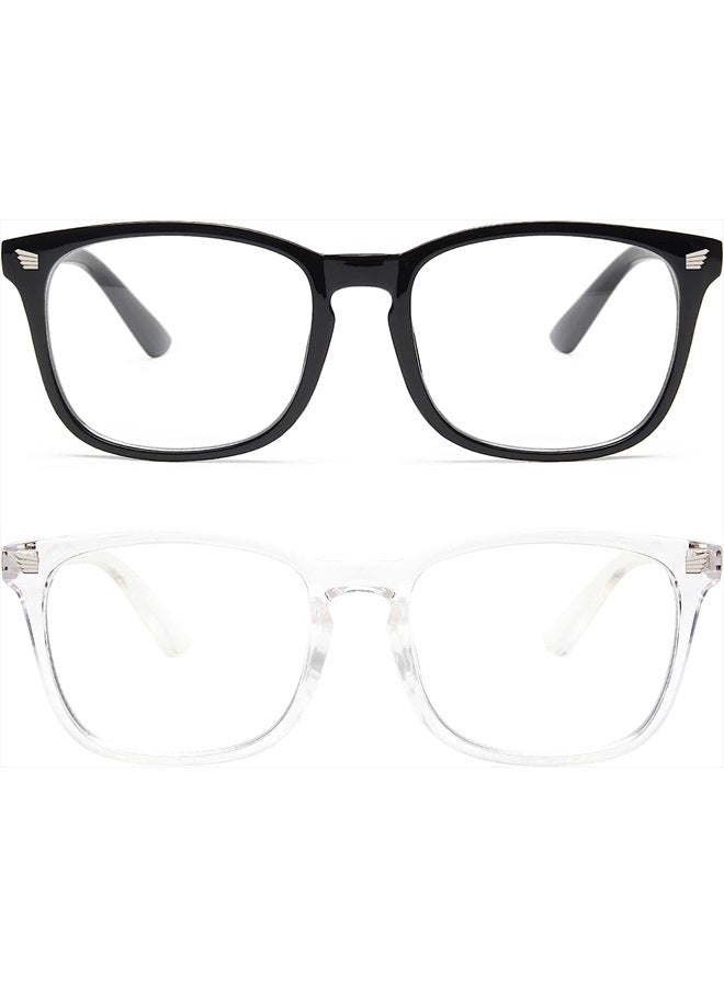 livho 2 Pack Blue Light Blocking Glasses, Computer Reading/Gaming/TV/Phones Glasses for Women Men,Anti Eyestrain & UV Glare (Light Black+Clear)  - Image 1