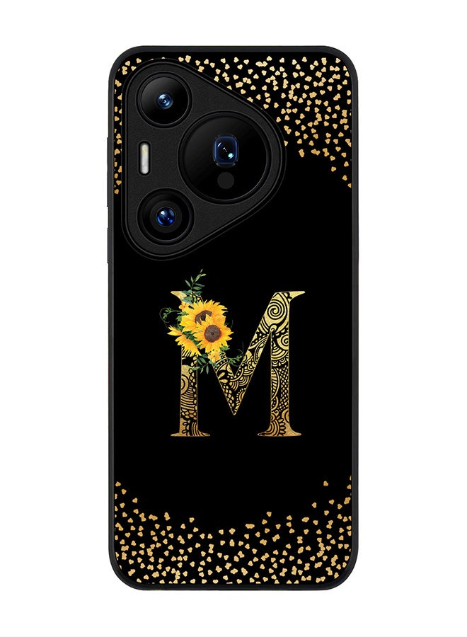 Stylizedd Rugged Black edge case for Huawei Pura 70 Pro / Huawei Pura 70 Pro Plus Case Cover- Custom Monogram Initial Letter Floral Pattern Alphabet - M (Black) - Image 1