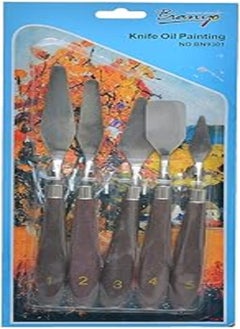 Bianyo Bianyo BN9301 Set Of 5 Pieces Stainless Steel Artist Painting Knife Oil Painting Art Craft Drawing Metallic Set for Thick Paint Applicatio - Brown 