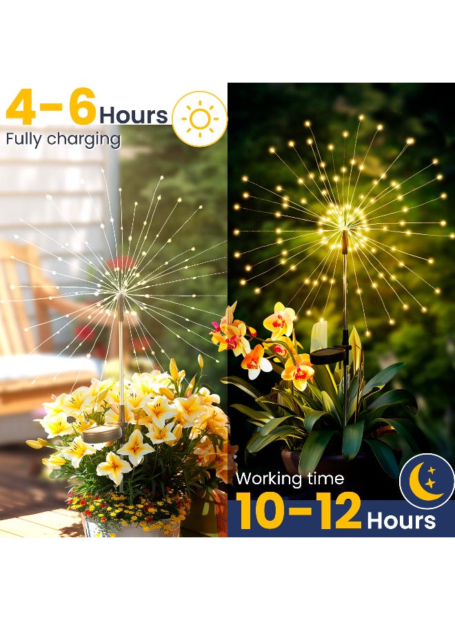 مصابيح حديقة شمسية مزخرفة على شكل ألعاب نارية، 120 مصباح LED خارجية على شكل نجمة خرافية، أبيض دافئ، مجموعة من قطعتين - Image 5