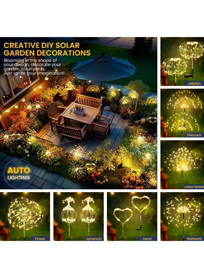 مصابيح حديقة شمسية مزخرفة على شكل ألعاب نارية، 120 مصباح LED خارجية على شكل نجمة خرافية، أبيض دافئ، مجموعة من قطعتين - Image 3