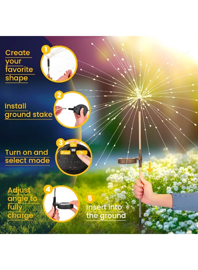 مصابيح حديقة شمسية مزخرفة على شكل ألعاب نارية، 120 مصباح LED خارجية على شكل نجمة خرافية، أبيض دافئ، مجموعة من قطعتين - Image 2