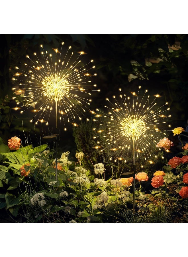 مصابيح حديقة شمسية مزخرفة على شكل ألعاب نارية، 120 مصباح LED خارجية على شكل نجمة خرافية، أبيض دافئ، مجموعة من قطعتين - Image 1