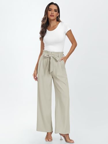 LILLUSORY Wide Leg Dress Work Pants Womens Petite Palazzo 2025 Flowy Trousers Slacks High Waisted Paperbag Business Casual Outfits Clothes Office Cute Teacher Straight Dressy Clothing Light Khaki - Image 2