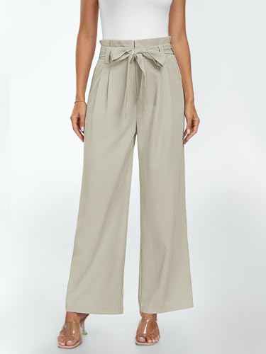 LILLUSORY Wide Leg Dress Work Pants Womens Petite Palazzo 2025 Flowy Trousers Slacks High Waisted Paperbag Business Casual Outfits Clothes Office Cute Teacher Straight Dressy Clothing Light Khaki - Image 3