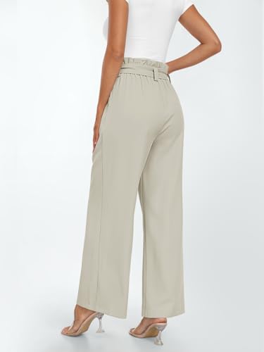 LILLUSORY Wide Leg Dress Work Pants Womens Petite Palazzo 2025 Flowy Trousers Slacks High Waisted Paperbag Business Casual Outfits Clothes Office Cute Teacher Straight Dressy Clothing Light Khaki - Image 5