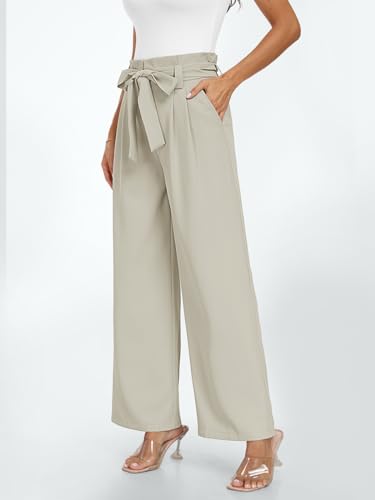 LILLUSORY Wide Leg Dress Work Pants Womens Petite Palazzo 2025 Flowy Trousers Slacks High Waisted Paperbag Business Casual Outfits Clothes Office Cute Teacher Straight Dressy Clothing Light Khaki - Image 4