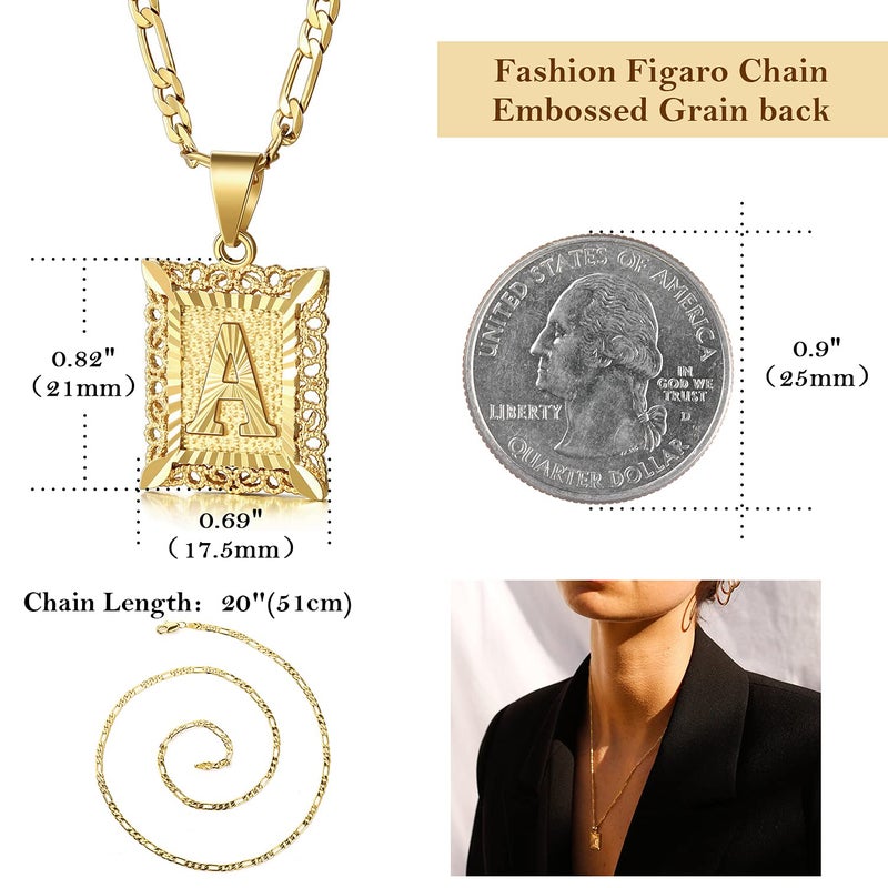KissYan Initial Letter Pendant Necklace for Men Women, 14K Gold Plated Square Capital Monogram Necklace Alphabets from A-Z Figaro Chain Jewelry (Gold, M) - Image 5