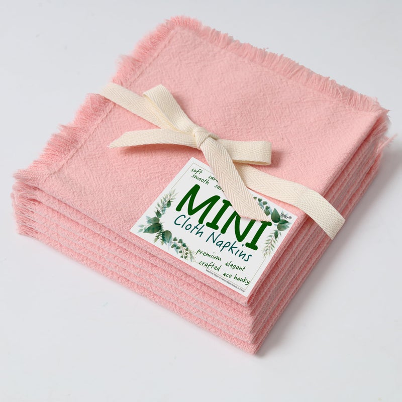 Urby Eco Hanky 10x10in Reusable Cotton Napkins (Rustic Fringe). Small Cloth Napkins. Ideal Use As Kids Napkins for Lunch.Dinners.Occasions Like Weddings Birthday Cocktail Parties. (LPK 6pk). - Image 1