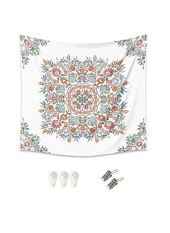 Generic White Bohemian Tapestry Wall Hanging, Mandala Floral Medallion Hippie Tapestry, Light Brown Aesthetic Wreath Design, Cream Wall Decor Blanket for Bedroom Home Dorm 
