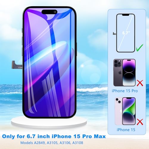 Diykitpl for iPhone 15 Pro Max Screen Replacement 6.7 inch Full HD, 3D Touch LCD Screen Display Digitizer Assembly with Repair Tools, Compatible for Model A2849, A3105, A3106, A3108 - Image 4