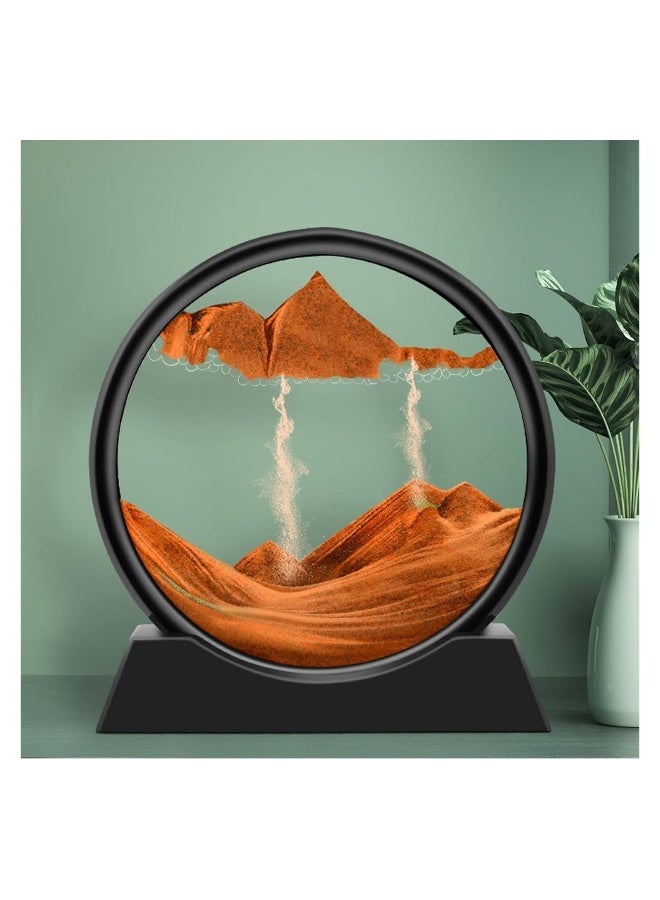 Flowing Sand Painting Moving Sand Art Picture Round Glass 3D Deep Sea Sandscape in Motion Display Flowing Sand Frame Home Office Desktop Decorations 7IN Yellow - Image 3