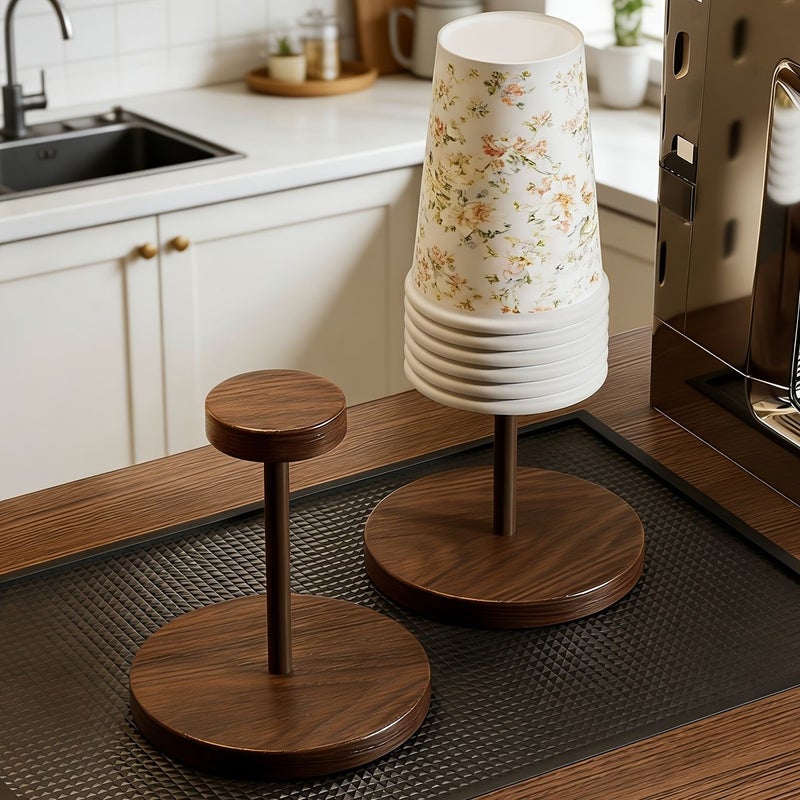 Walnut Color Cup Holder For Coffee Tea Water Cups Desktop Paper Cup Storage Rack - Image 2