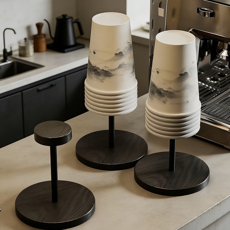 Walnut Color Cup Holder For Coffee Tea Water Cups Desktop Paper Cup Storage Rack - Image 1