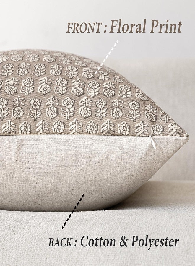 Foindtower Set of 2 Decorative Vintage Floral Print Throw Pillow Covers Neutral Modern Farmhouse Cushion Covers Boho Home Decor for Sofa Couch Chair Bedroom Living Room,22×22 Inch,Tan Taupe - Image 2