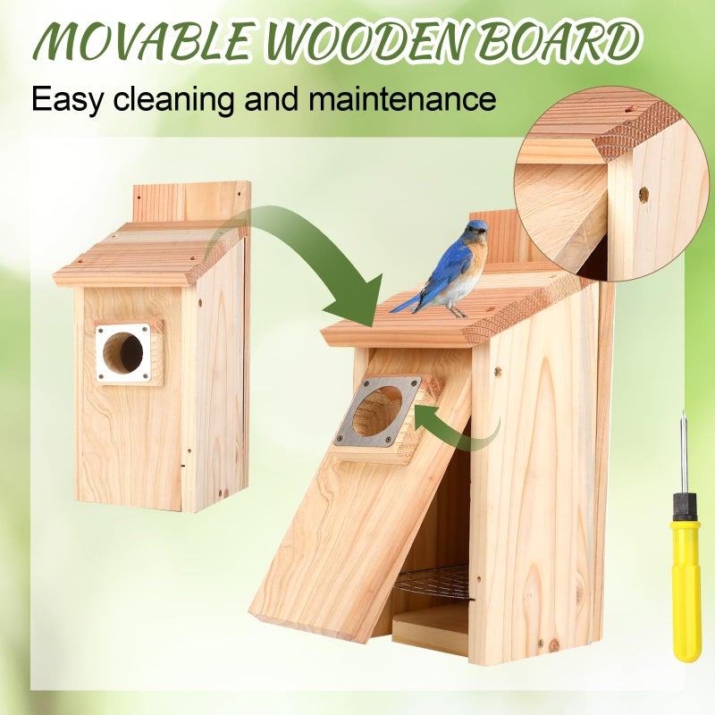 JZTKQTM 4-Pack Bird Houses for Outside with Metal Predator Guard, Birdhouses for Outdoors for Bluebird, Wren, Swallow, Finch - Natural Wood - Image 3