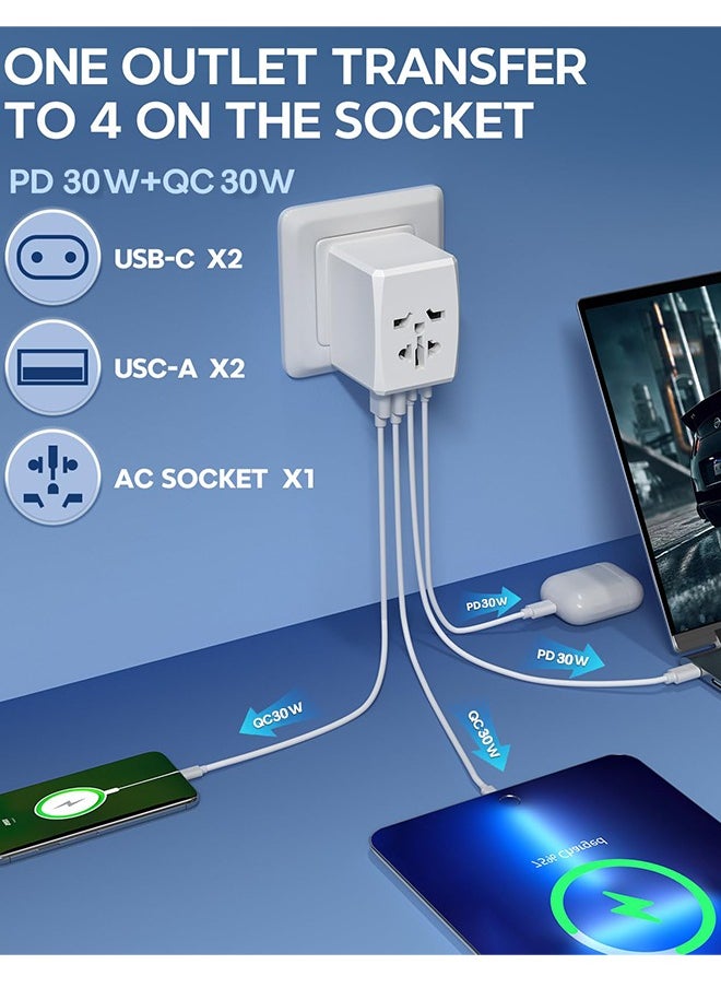 Generic Universal Travel Adapter Worldwide with 2 USB C and 2 USB A Ports, 30W Universal Plug Adaptor UK to World, International Travel Adapter for Multi Countries EU, USA, UK, Australia, Thailand etc (White)  - Image 2