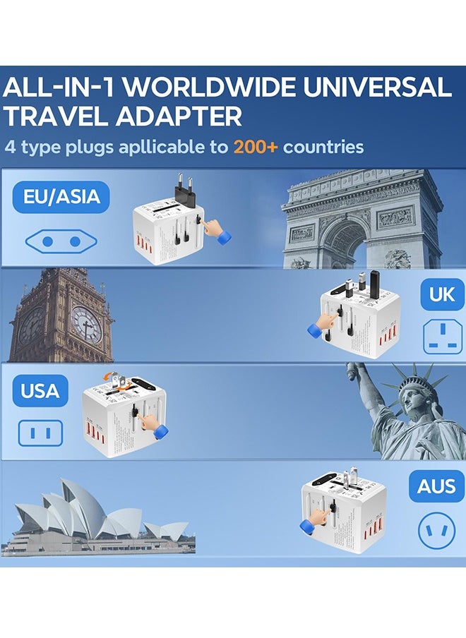 Generic Universal Travel Adapter Worldwide with 2 USB C and 2 USB A Ports, 30W Universal Plug Adaptor UK to World, International Travel Adapter for Multi Countries EU, USA, UK, Australia, Thailand etc (White)  - Image 3