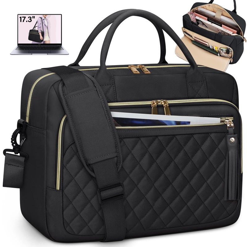 RAINSMORE Laptop Bag 17.3 Inch Briefcase for Women Waterproof Computer Messenger Shoulder Bags Large Laptop Case for Work Business Office Travel College, Black - Image 1