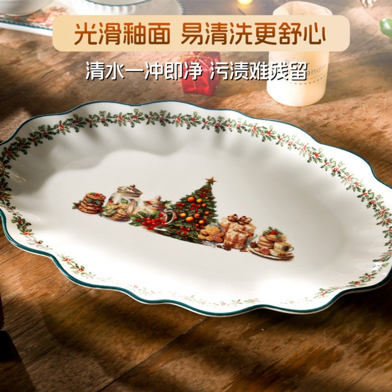 The color glaze process is fresh and cute, simple and durable, smooth kitchen Christmas dishes and tableware set - Image 3