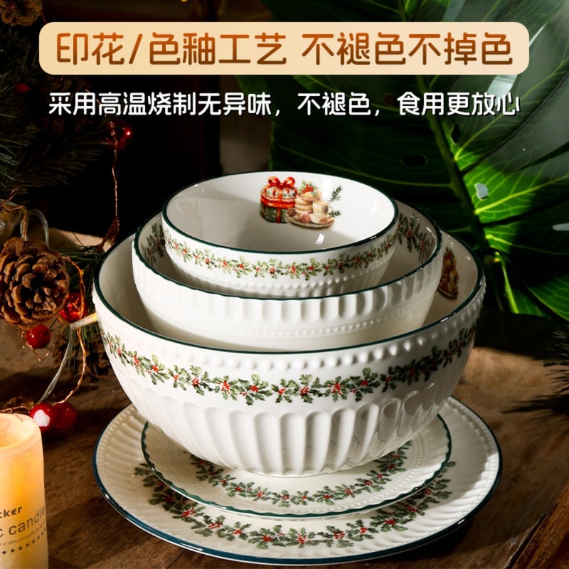 The color glaze process is fresh and cute, simple and durable, smooth kitchen Christmas dishes and tableware set - Image 2