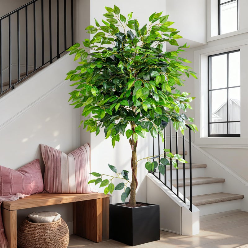Bailikang Artificial Ficus Tree 6FT Artificial Plants Indoor Fake Ficus for Indoor Home Decor, 150% Foliage Density Realistic Faux Tree Fake Floor Plant with Leaves for Living Room, Office, House Plant - Image 2