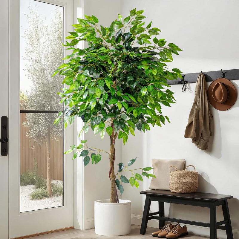 Bailikang Artificial Ficus Tree 6FT Artificial Plants Indoor Fake Ficus for Indoor Home Decor, 150% Foliage Density Realistic Faux Tree Fake Floor Plant with Leaves for Living Room, Office, House Plant - Image 5