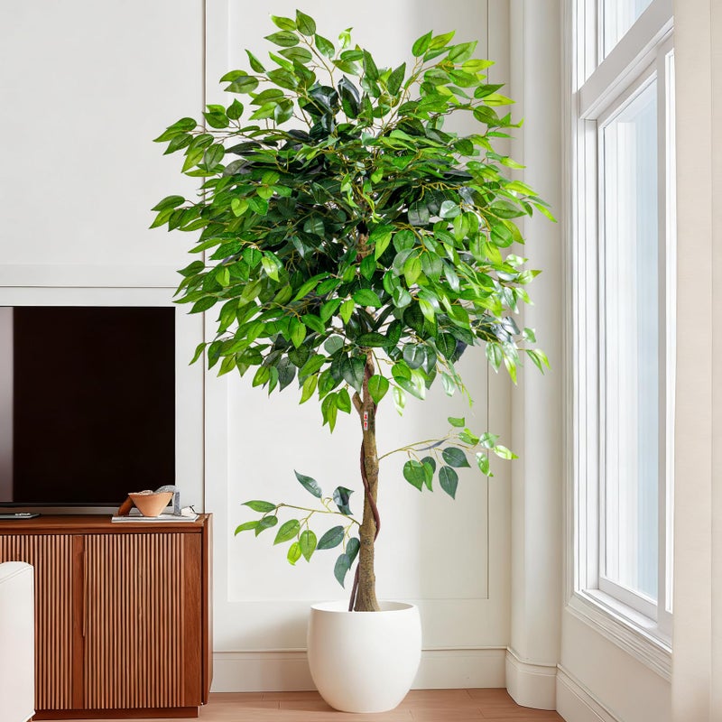 Bailikang Artificial Ficus Tree 6FT Artificial Plants Indoor Fake Ficus for Indoor Home Decor, 150% Foliage Density Realistic Faux Tree Fake Floor Plant with Leaves for Living Room, Office, House Plant - Image 1
