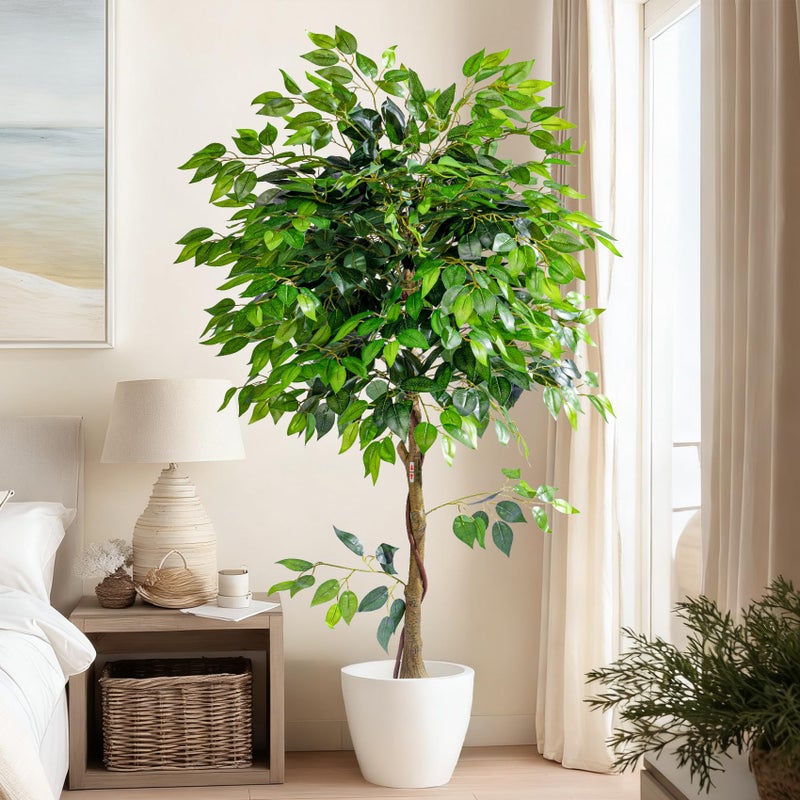 Bailikang Artificial Ficus Tree 6FT Artificial Plants Indoor Fake Ficus for Indoor Home Decor, 150% Foliage Density Realistic Faux Tree Fake Floor Plant with Leaves for Living Room, Office, House Plant - Image 4