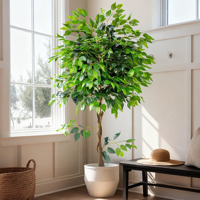 Bailikang Artificial Ficus Tree 6FT Artificial Plants Indoor Fake Ficus for Indoor Home Decor, 150% Foliage Density Realistic Faux Tree Fake Floor Plant with Leaves for Living Room, Office, House Plant - Image 3