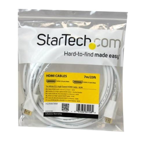 StarTech.com HD3MM7MW 7m 23-Feet White CL3 In-wall High Speed 19-Pin 1080p HDMI Cable, Gold-Plated - Image 4
